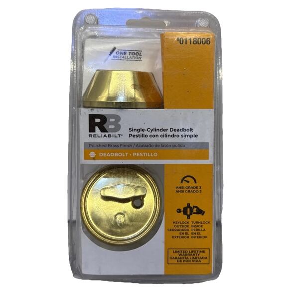 ReliaBilt RB Single Cylinder Deadbolt Antique Brass Finish - Picture 1 of 8